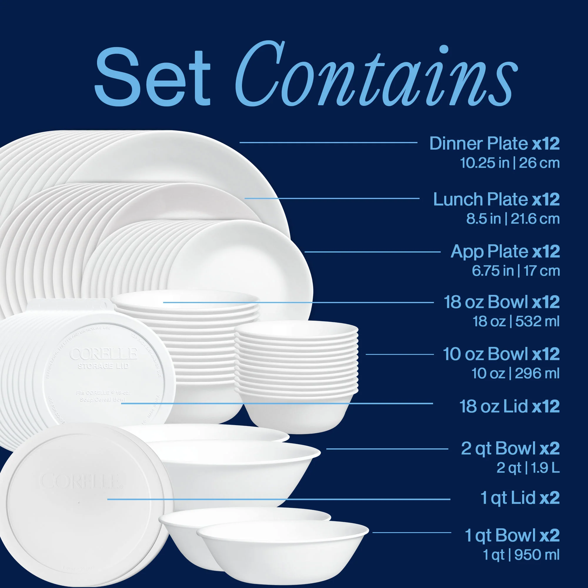Corelle® Winter Frost White Dinnerware Set – Service for 12 + Meal Bowls - Image 4